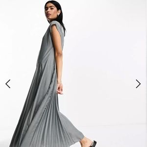 ON HOLD- ASOS DESIGN v neck trapeze midi dress with pleated flare hem